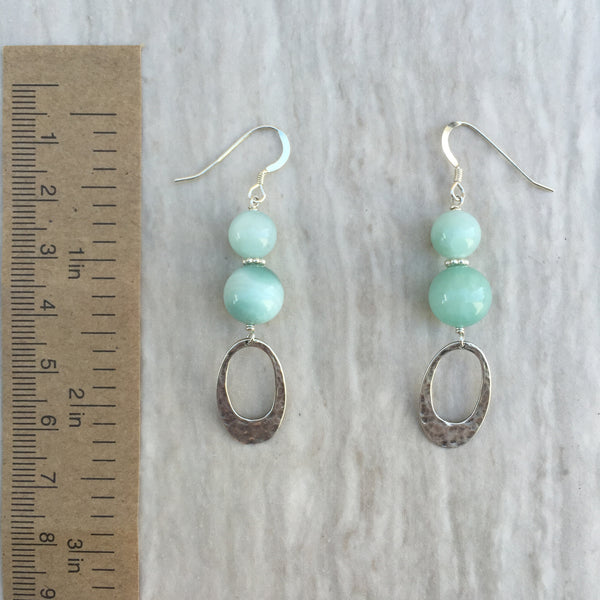 Blue Jade With Oval Silver Earrings E-8