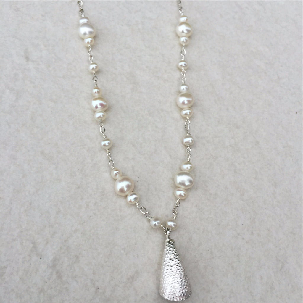 Fresh Water Pearl With Silver Bell Charm N-6