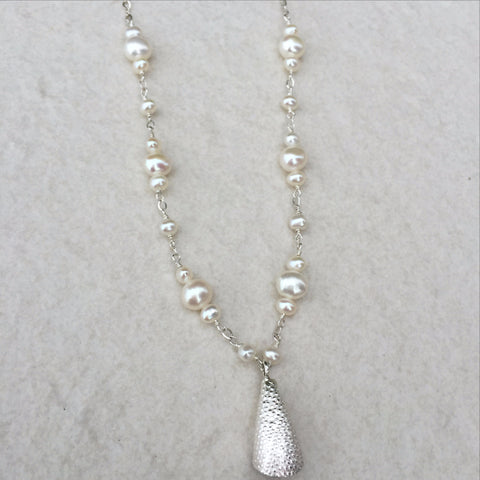 Fresh Water Pearl With Silver Bell Charm N-6