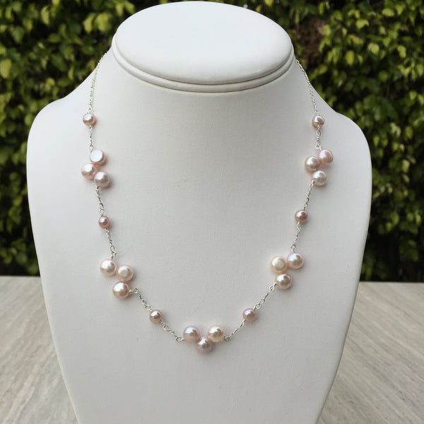 Pink Coin Pearl Sterling Silver Necklace N-8