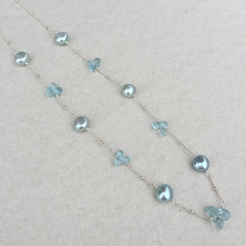 Blue Topaz & Blue Pearl Sterling Silver Necklace N-9