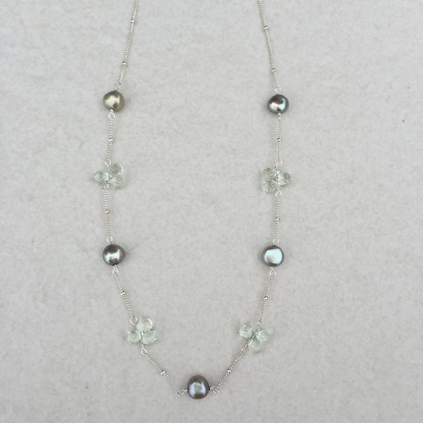 Green Amethyst & Green Pearl Necklace N-10