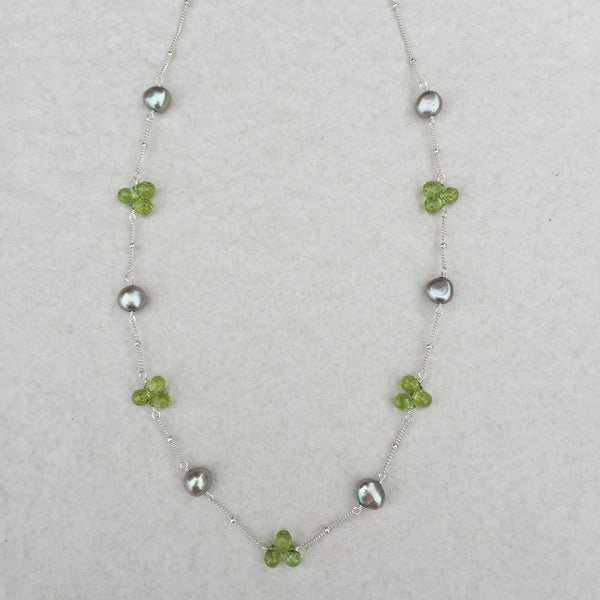 Peridot And Green Pearl Necklace N-11