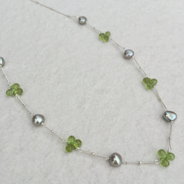 Peridot And Green Pearl Necklace N-11