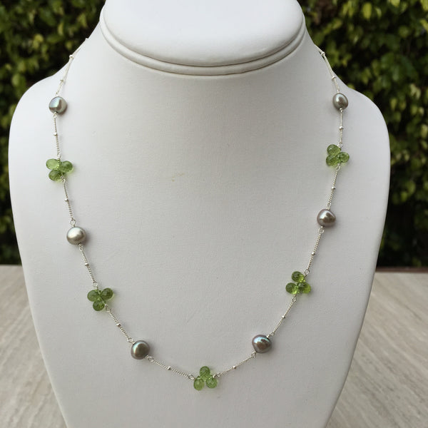 Peridot And Green Pearl Necklace N-11