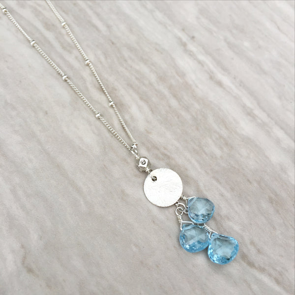 Blue Topaz And Silver Circle Necklace N-7
