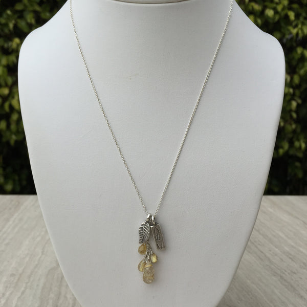 Gold Rutilated Quartz Silver Necklace N-4
