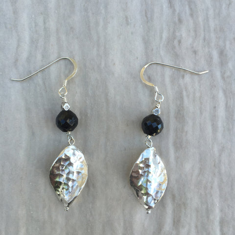 Black Spinel And Silver Leaf Earrings E-6