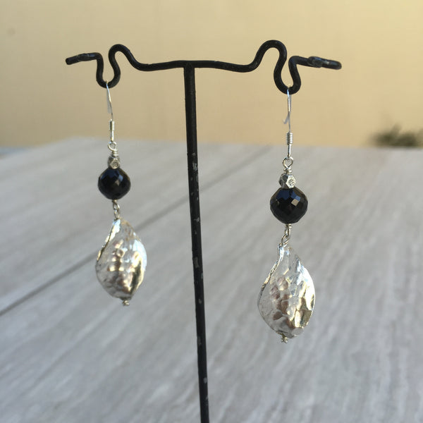 Black Spinel And Silver Leaf Earrings E-6
