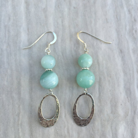 Blue Jade With Oval Silver Earrings E-8