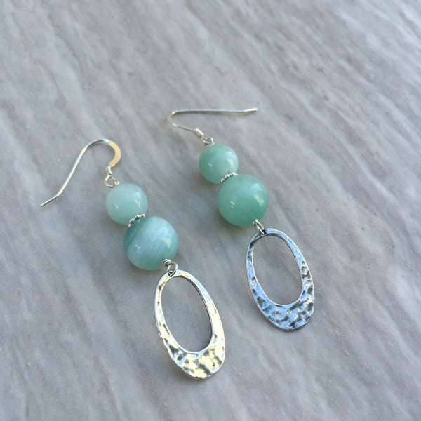 Blue Jade With Oval Silver Earrings E-8