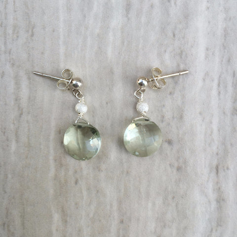 Puffed Round Ice Green Amethyst Dangles Earrings E-15