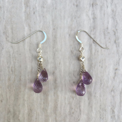 Dangling Amethyst Briolette Cut Earrings E-16