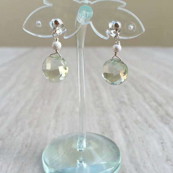 Puffed Round Ice Green Amethyst Dangles Earrings E-15