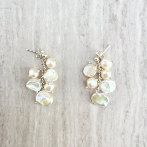 White Keshi Pearl Dangling Earrings E-18