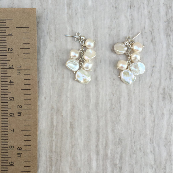 White Keshi Pearl Dangling Earrings E-18
