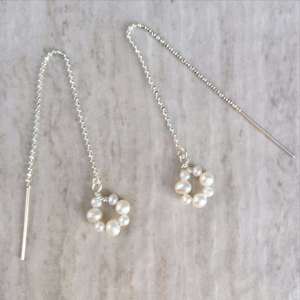 White Pearl Threader Earrings E-23