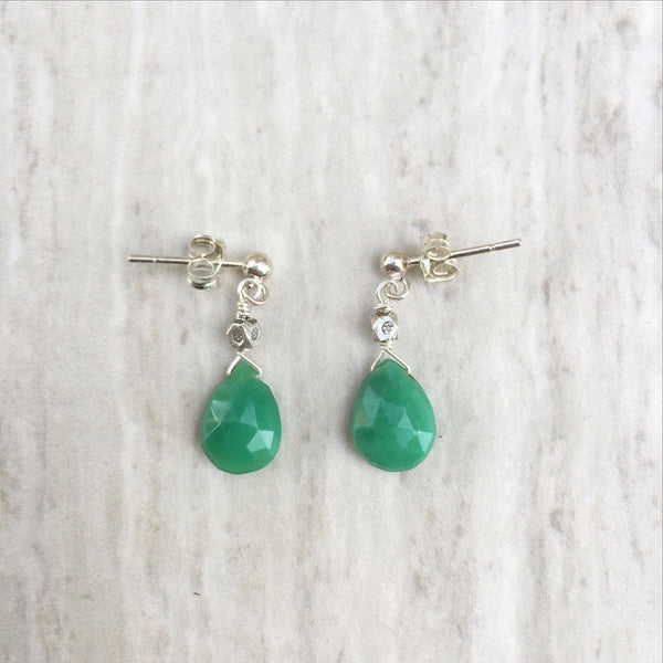 Chrysoprase Puffed Teardrop Shape Earrings E-14